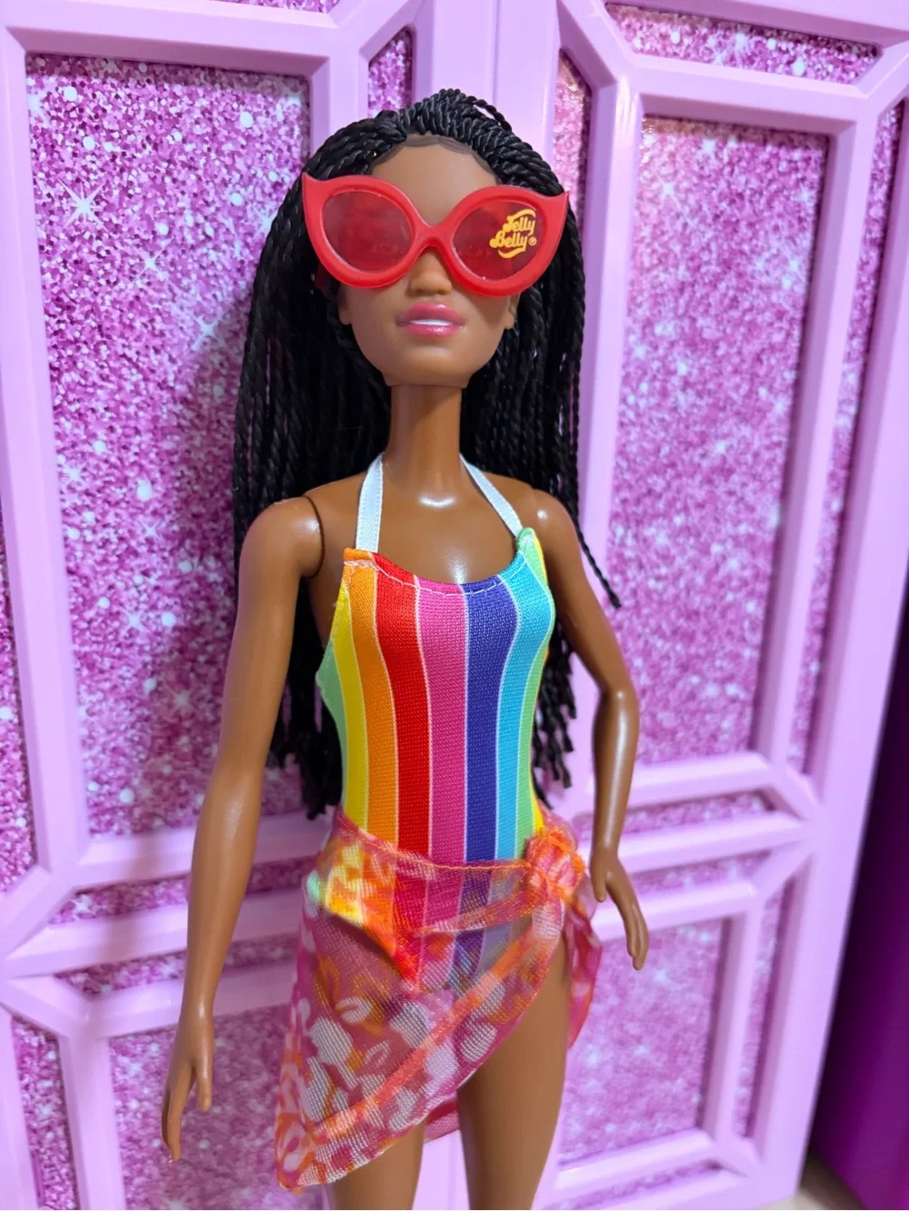 Barbie Rainbow Stripe Swimsuit Doll Outfit - Multicolor
